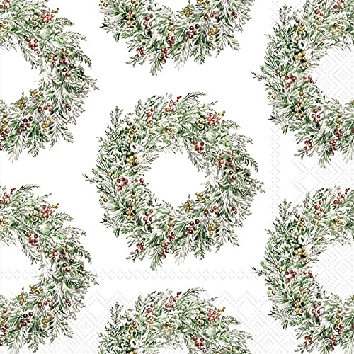IHR 3-Ply Cocktail Napkins - Holiday Berry Wreath, 20-Count
