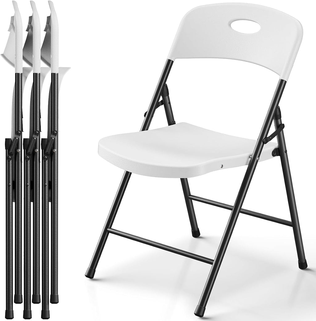 Plastic Folding Chairs 4-Pack - Sturdy Metal Design | Heavy-Duty 350 lbs Capacity for Indoor & Outdoor Use