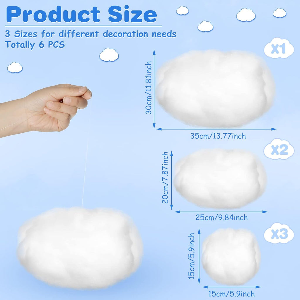 Tatuo 6 Pcs Artificial Hanging Clouds - 3D Cloud Decorations for Halloween, Weddings & Bedrooms | DIY Cotton Props