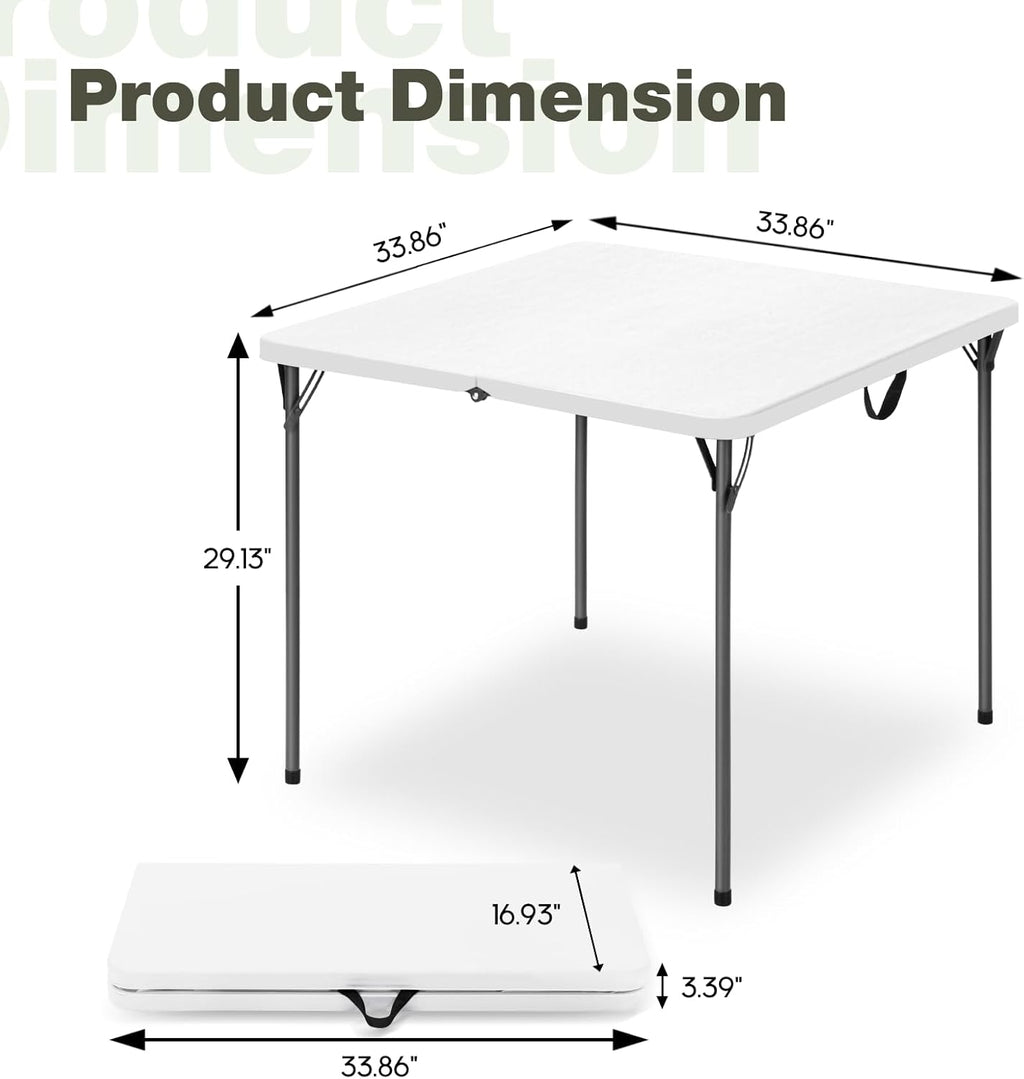 Regine Switzerland 34" Square Folding Table - Heavy-Duty, 330lbs Capacity, Portable for Indoor/Outdoor Use, White