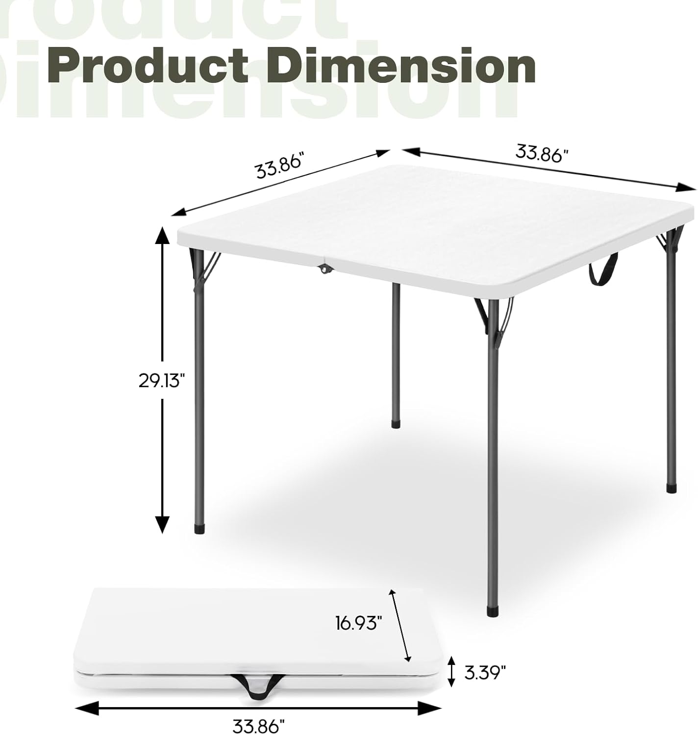 Regine Switzerland 34" Square Folding Table - Heavy-Duty, 330lbs Capacity, Portable for Indoor/Outdoor Use, White