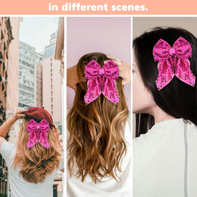 Pliwcas Hot Pink Glitter Hair Bow Clip for Women and Girls