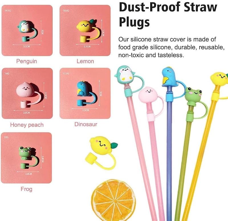 Cute Cartoon Silicone Straw Covers - Penguin, Dinosaur, Frog
