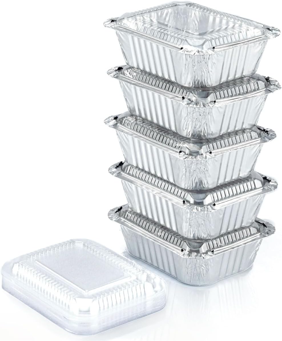 Spare Essentials | 1 Lb Aluminum Foil Pans with Lids - 55 Pack Mini Takeout Containers for Catering & Freezer - 5.5x4.5x1.9