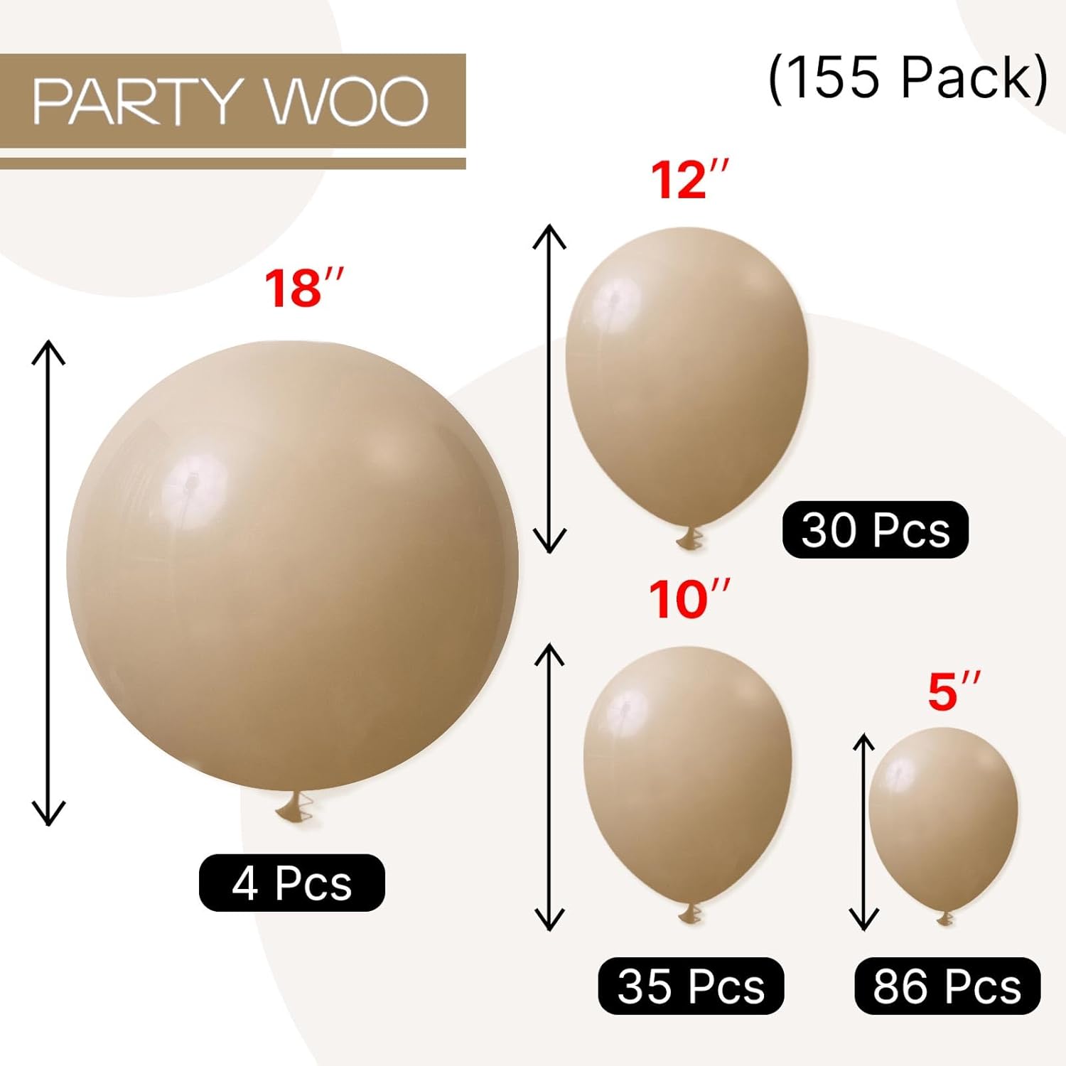 PartyWoo Cream Balloons - 155 Pcs in Beige, Ivory & Nude | Perfect for Graduation & Baby Showers