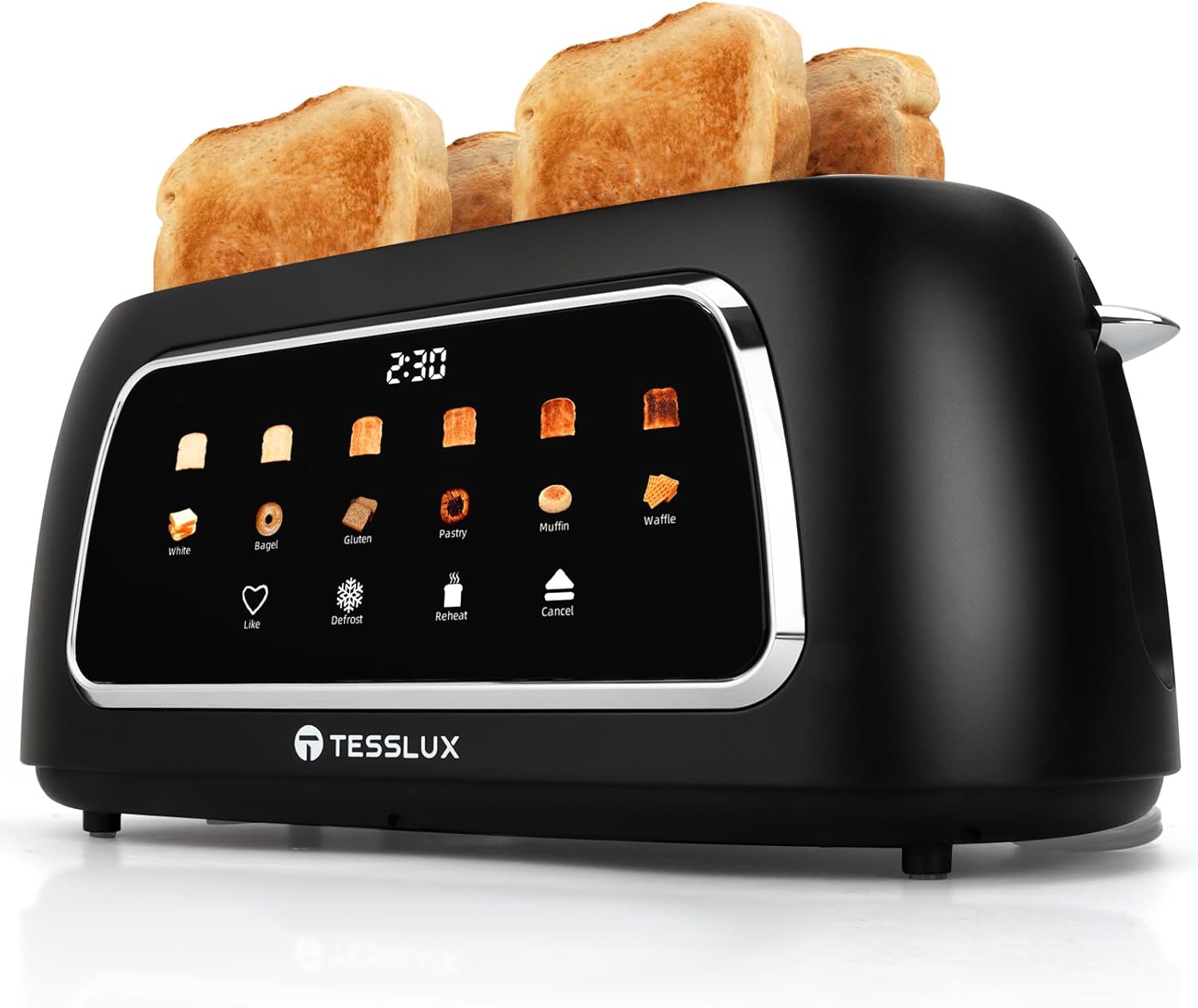 Tesslux 4-Slice Toaster - Touch Screen Control, 1.5" Wide Slots, 6 Browning Levels | Black Finish