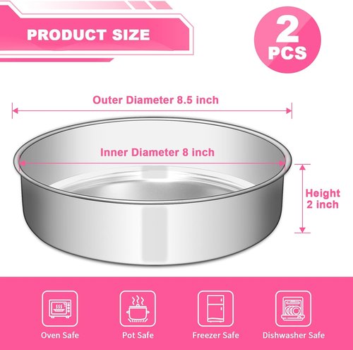 EWFEN 8-Inch Stainless Steel Cake Pan Set - Non-Toxic, Leak-Proof & Dishwasher Safe | Perfect for Layer Cakes