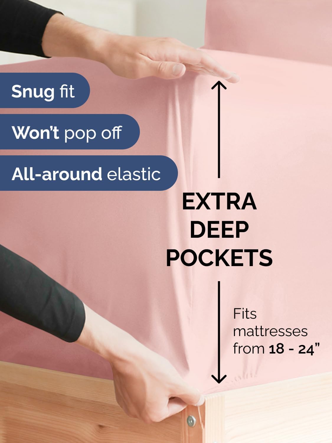 Skiennix Extra Deep Queen Fitted Sheet - Ultra Soft & Breathable - Fits 18-24 Inch Mattresses - Baby Pink