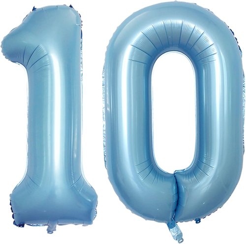 GOER Jumbo Number 10 Balloons - 42 Inch Light Blue Foil Helium Balloons for Birthday & Anniversary Celebrations