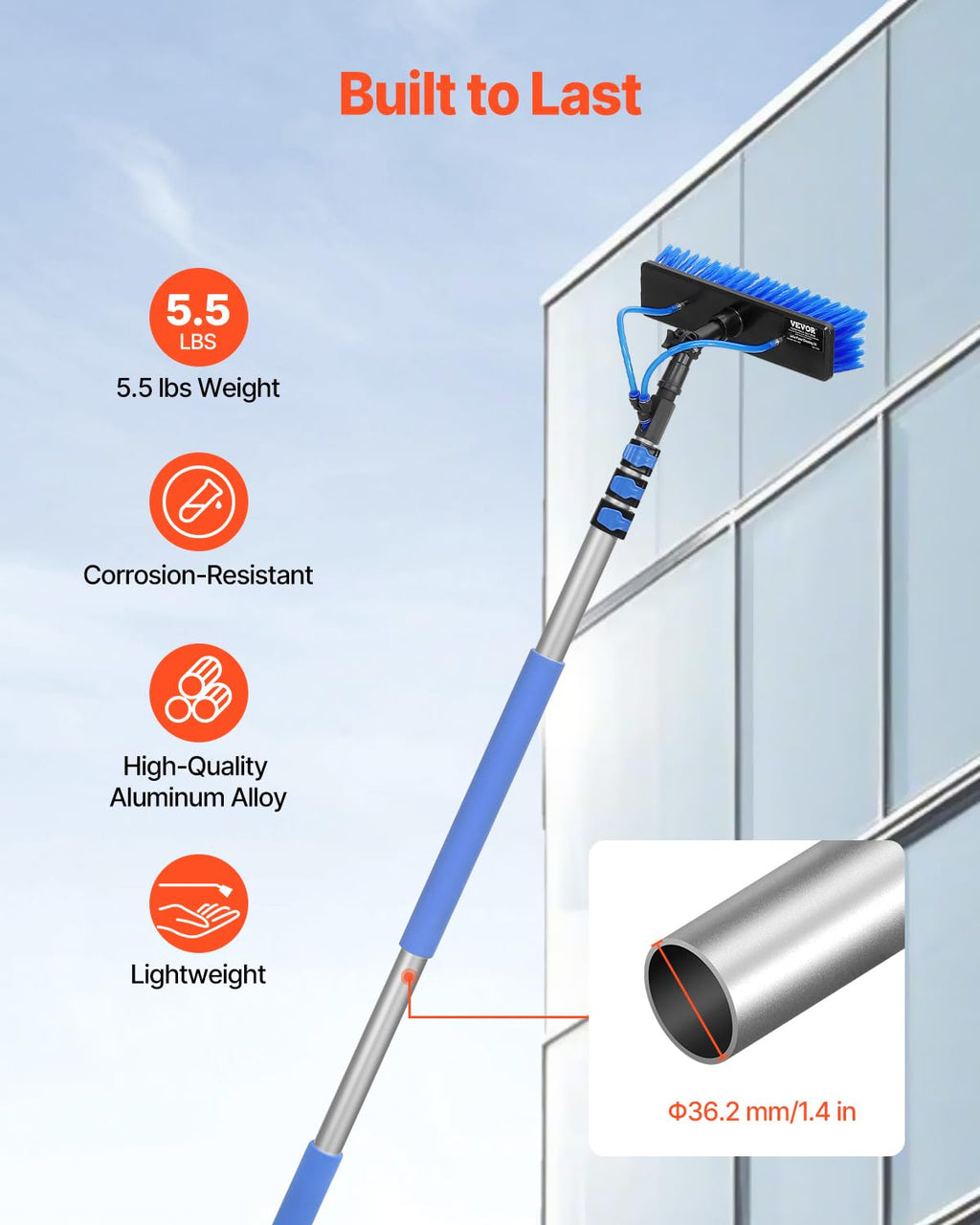 VEVOR Water Fed Pole Kit, 24FT Solar Panel Cleaning Pole with Extendable Handle, 180° Rotatable Brush Head & 65.6FT Hose, Household & Outdoor Window Cleaner Tool for Caravan Solar Panel Deck