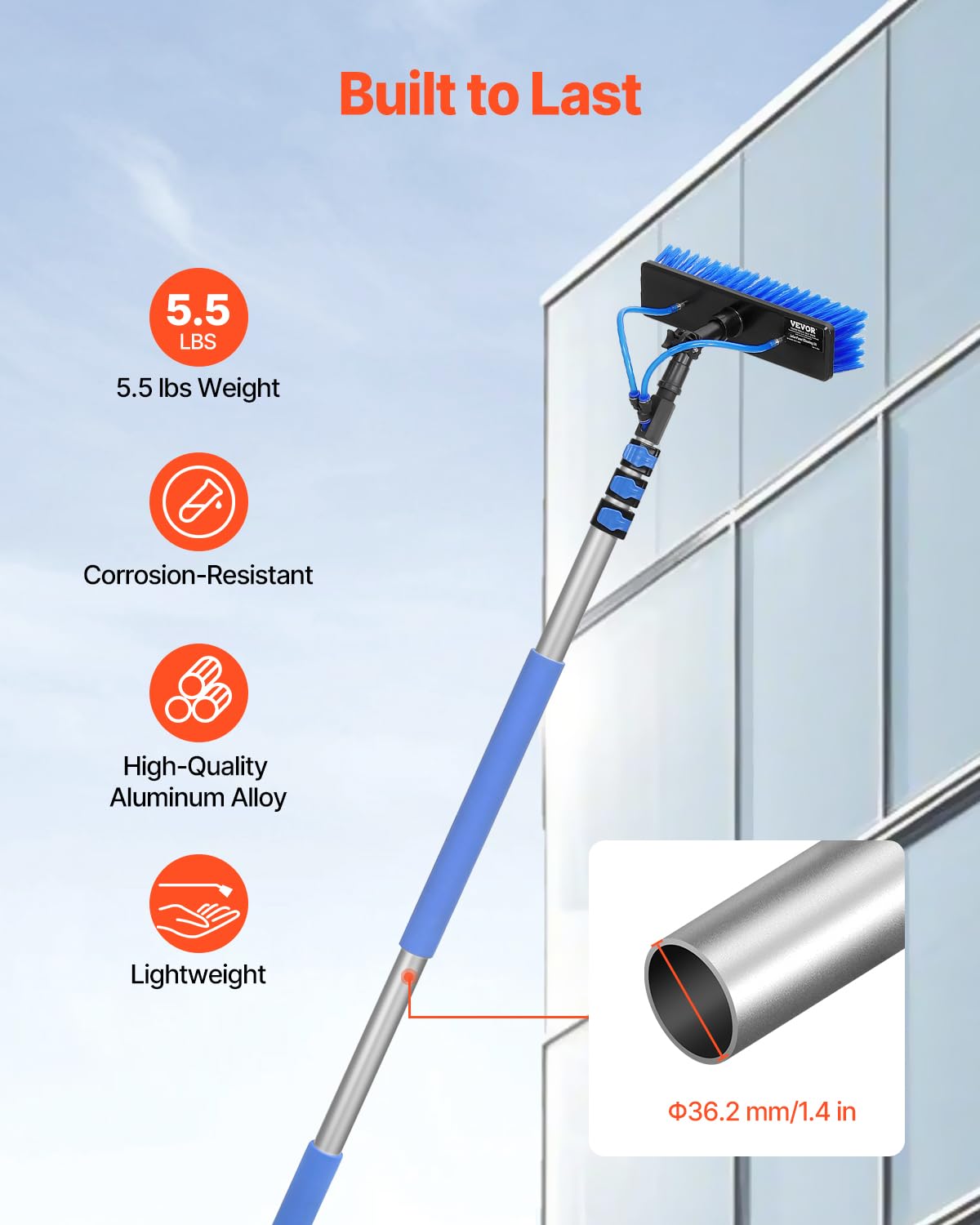 VEVOR Water Fed Pole Kit, 24FT Solar Panel Cleaning Pole with Extendable Handle, 180° Rotatable Brush Head & 65.6FT Hose, Household & Outdoor Window Cleaner Tool for Caravan Solar Panel Deck