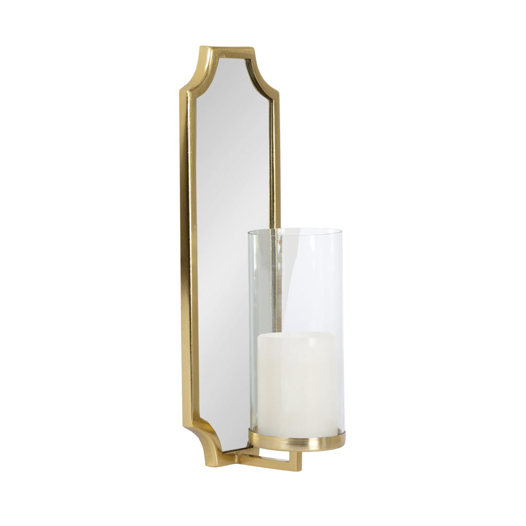 Kate and Laurel Ciel Glam Mirrored Wall Sconce; 6 x 5 x 16; Gold; Modern Scalloped Candle Holder with Removable Glass Cylinder and Mirror for Bathroom or Bedroom Wall Decor
