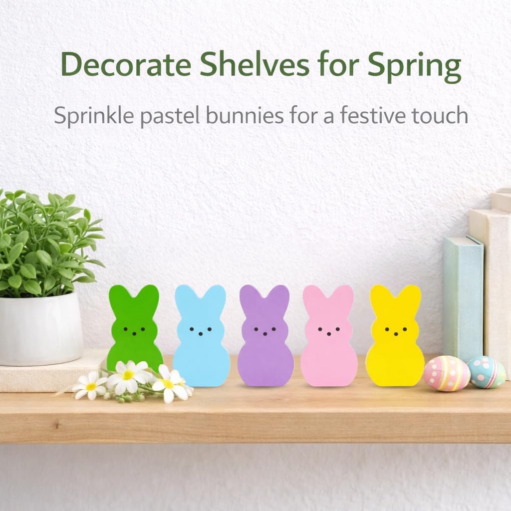Skiennix Wooden Easter Decor - 30 Pcs Mini Bunny Set for Spring Table Centerpiece & Mantel Shelf