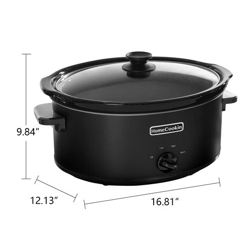 HOMECOOKIN 8 Quart Slow Cooker Oval Manual Pot Food Warmer with 3 Cooking Settings, Black Stainless Steel