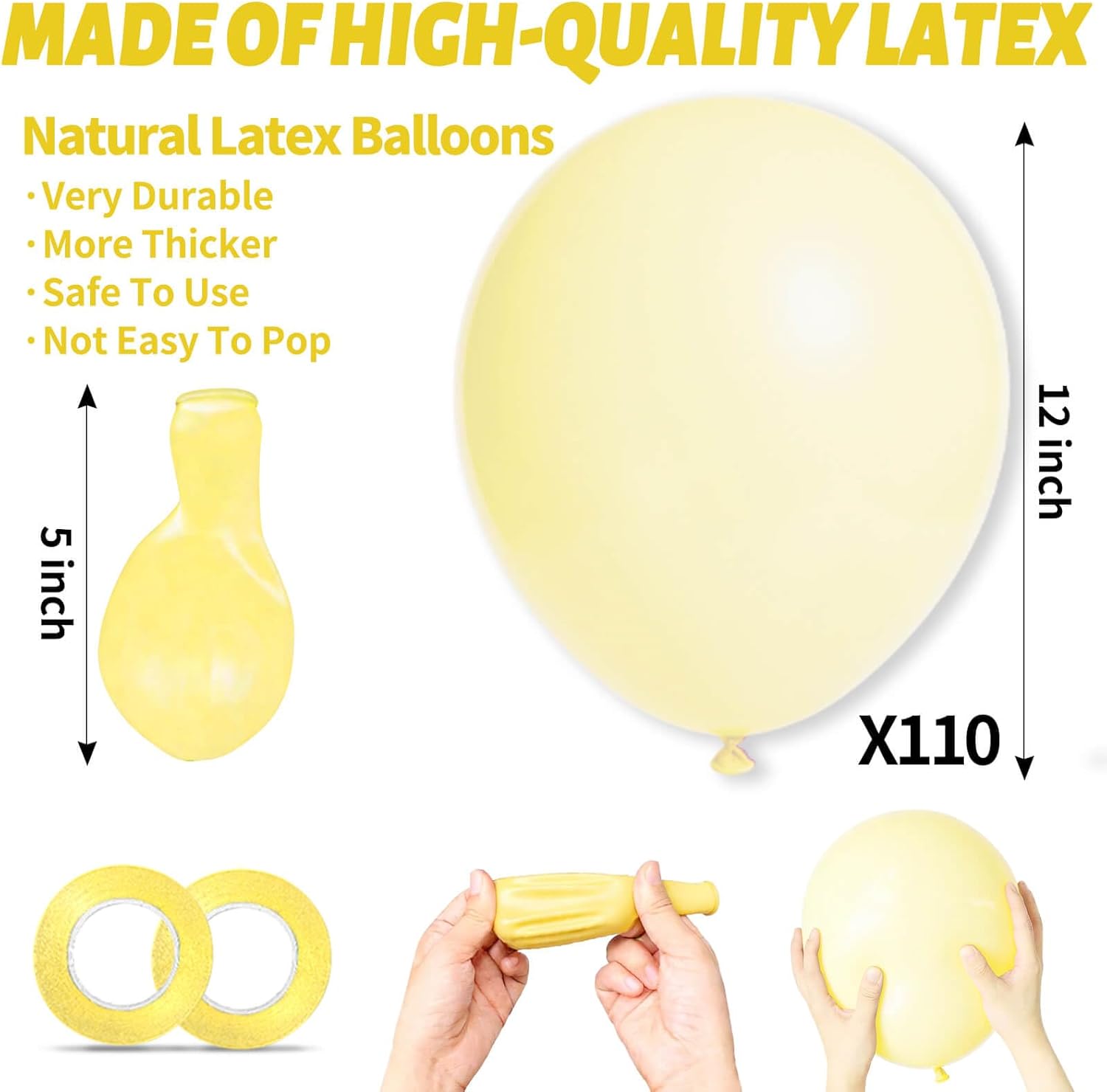 Pastel Yellow Balloons by [Brand Name] - 110 Pack 12-Inch Latex Balloons for Birthday, Baby Shower & Wedding