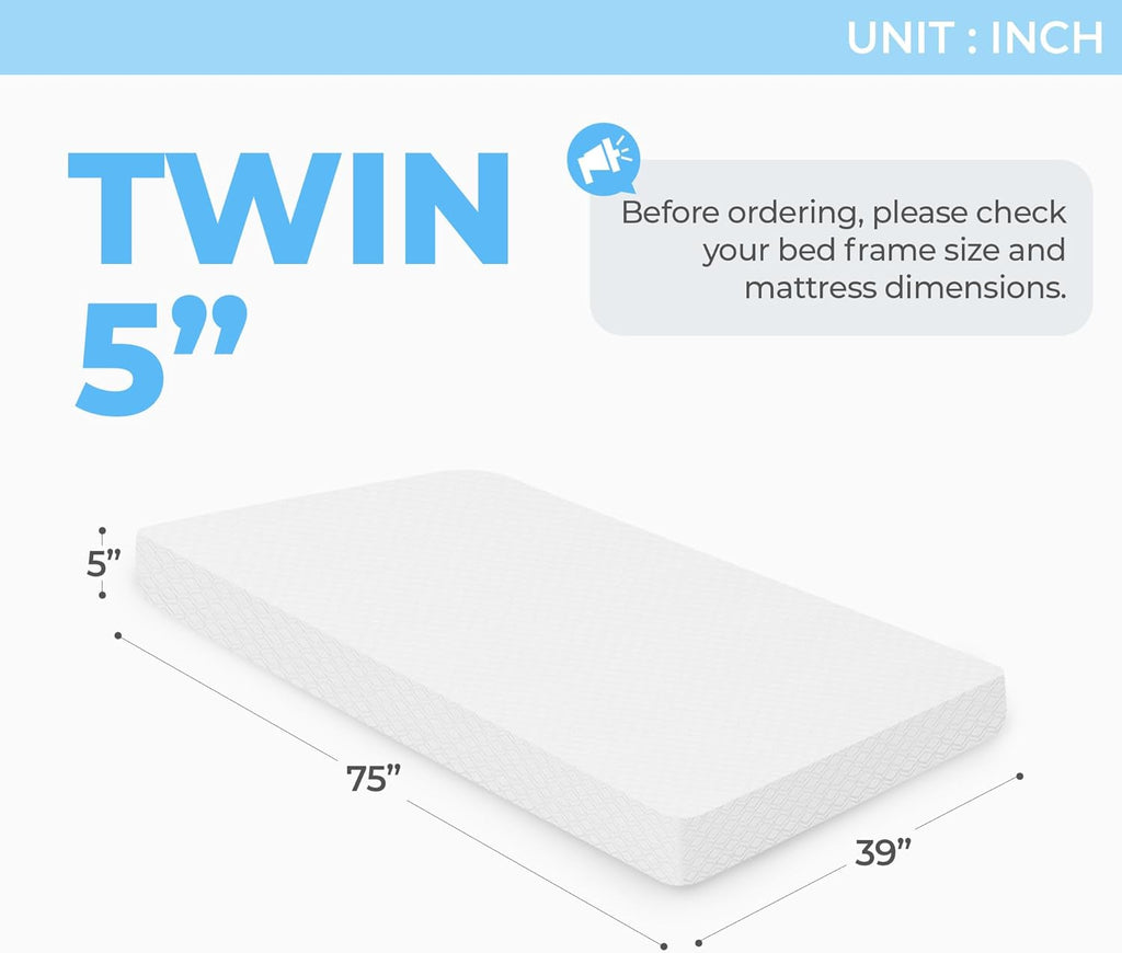 Neo Sleep Twin Cooling Gel Memory Foam Mattress - Medium Firm Pressure Relief | CertiPUR-US Certified, 5 Inch