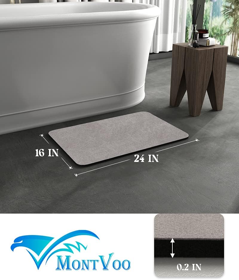 MontVoo Bath Mat - Non-Slip Rubber Backing | Quick-Dry Faux Suede - Grey 16x24" Bathroom Rug