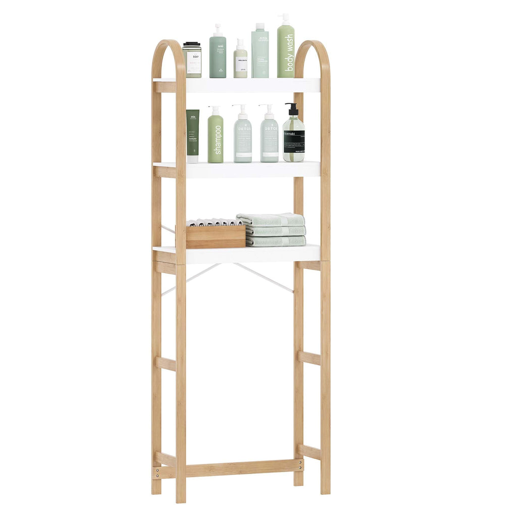 Spirich Over The Toilet Storage Shelf, 3-Tier Over Toilet Bathroom Organizer, Space-Saving Above Toilet Storage Shelf Rack with Bamboo Frame
