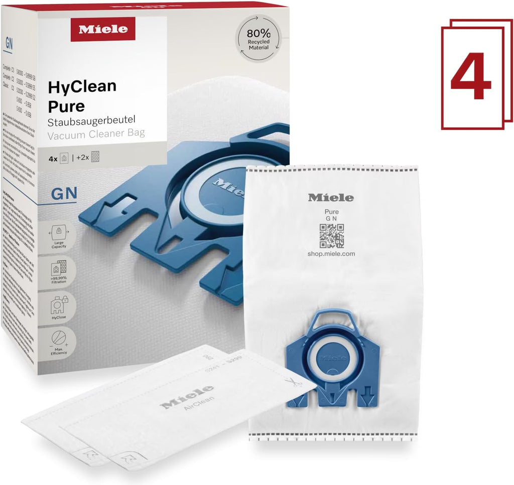 Miele HyClean 3D Efficiency GN Vacuum Cleaner Bags - Pack of 4 for Miele Bagged Vacuums | White
