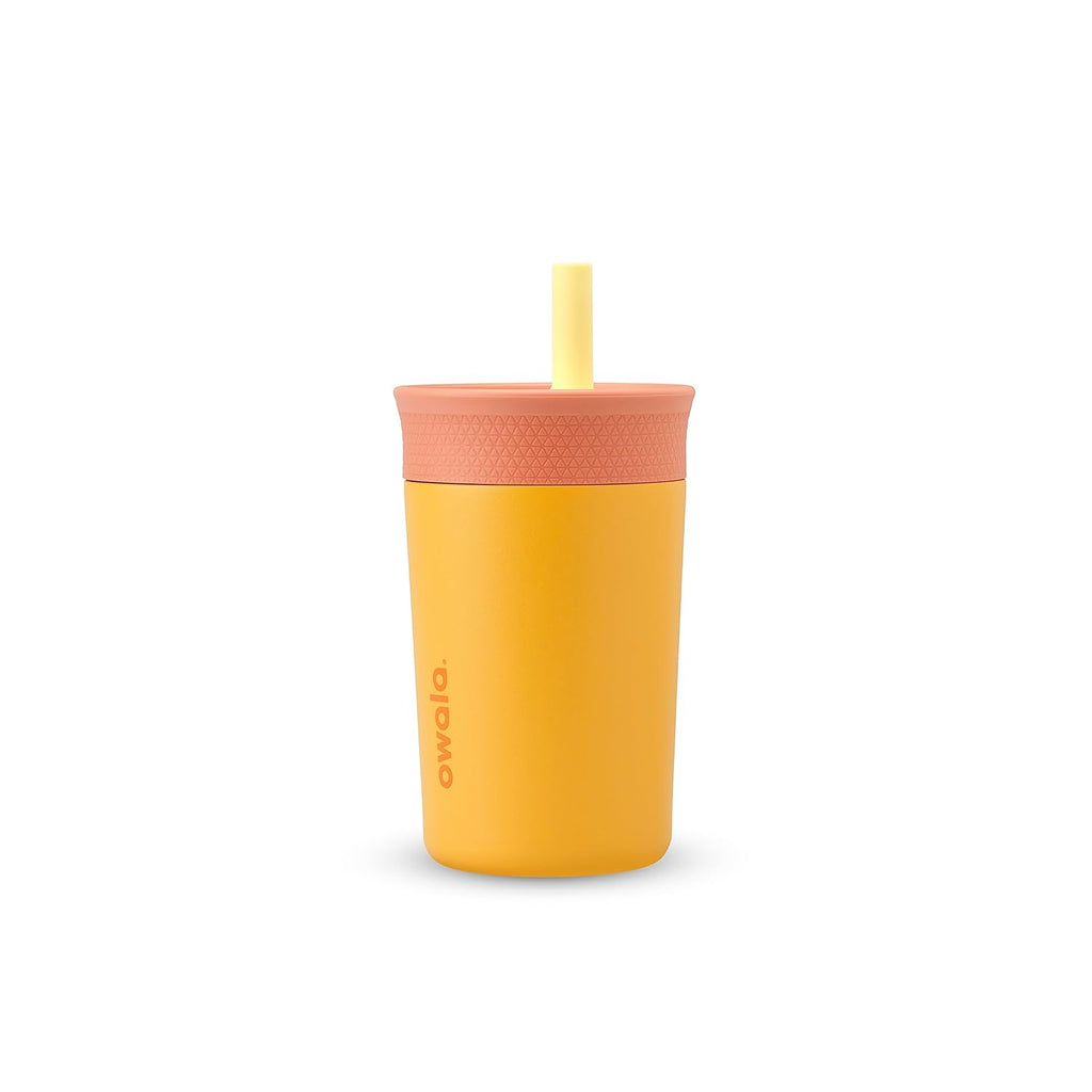 Owala Kids Tumbler - Insulated Stainless Steel Water Bottle with Flexible Straw | 12 Oz, Peach & Yellow