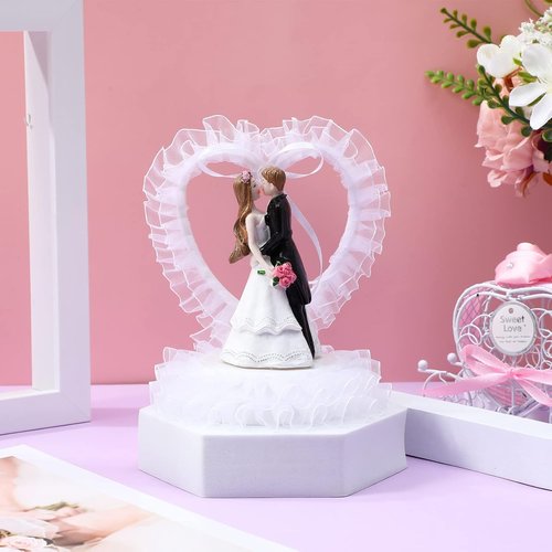 Abaodam Bride and Groom Cake Topper - Romantic Heart Design Figurine for Weddings & Anniversaries
