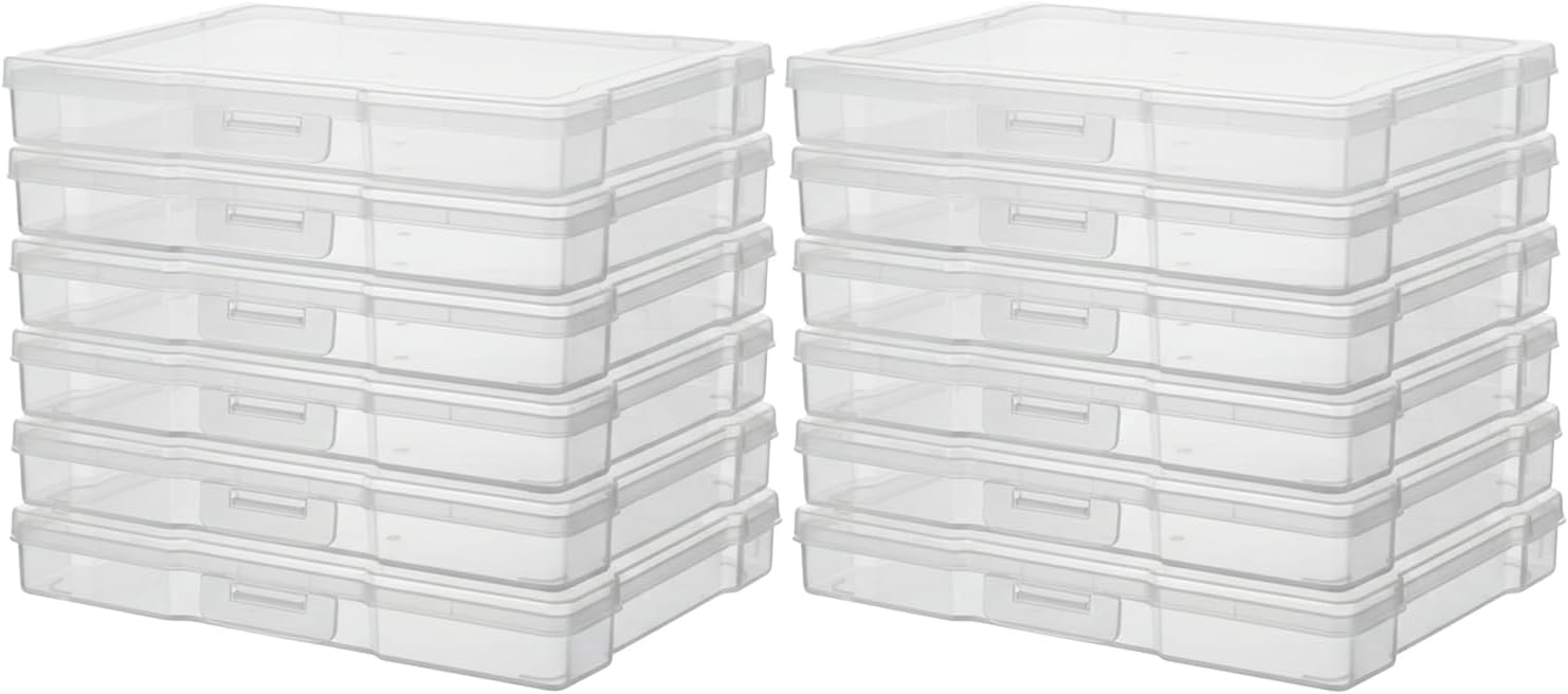 Novelinks 12-Pack Clear Photo Storage Boxes - 5"x7" Plastic Organizers with Lids for Cards & Games