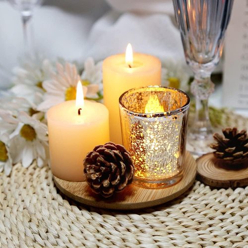 Gold Mercury Glass Tea Light Holders - Elegant Votive Candle Holders for Weddings & Home Decor | Set of 36