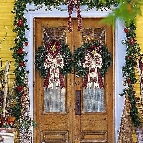 Christmas Wreath Bows with Red Truck Design - Buffalo Plaid Holiday Decor - 2 Pack - Variation: Truck