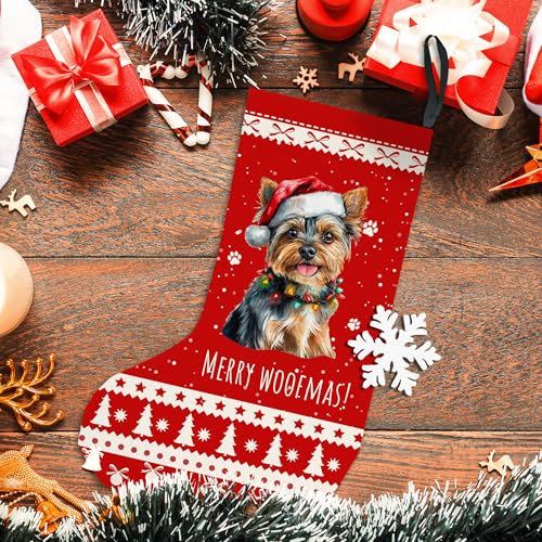 Yorkshire Terrier Christmas Stocking Dog Gift with Hanging Rope - Festive Holiday Decor