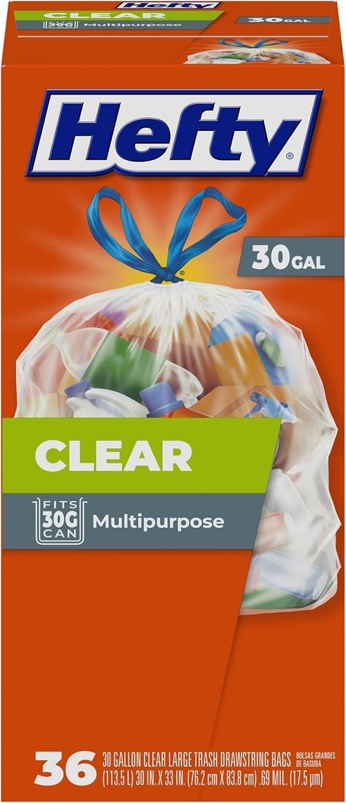 Hefty 30 Gallon Clear Recycling Trash Bags - 36 Count for Easy Waste Disposal