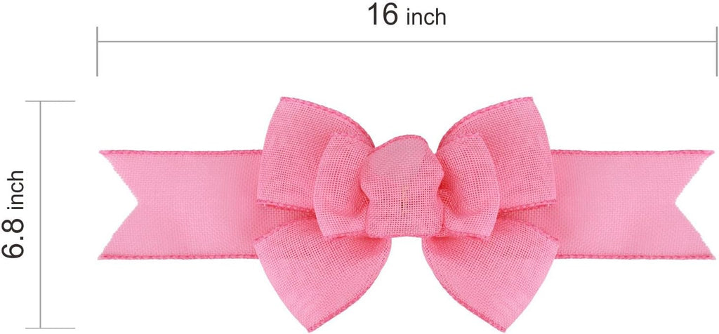 Meseey Pink Wired Ribbon - 2 Pcs Handmade Burlap Bows for Spring & Summer Decor | Gift Wrapping & Wreaths