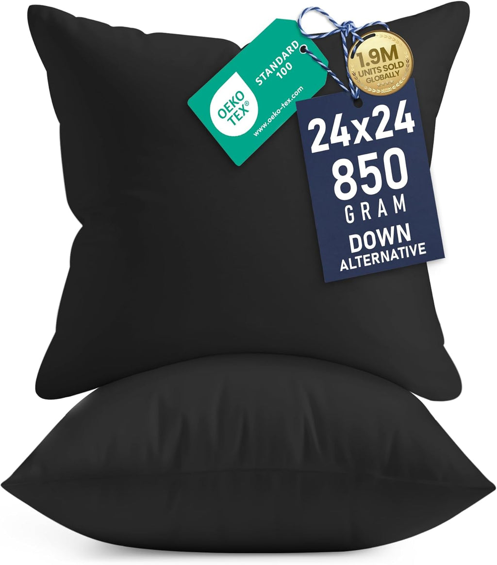 Utopia Bedding 24x24 Pillow Inserts - Set of 2 Black Decorative Throw Pillows for Sofa & Couch - Soft & Fluffy Cushions