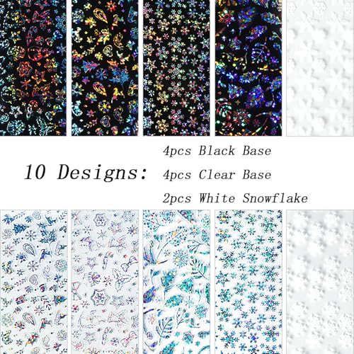 Christmas Aurora Nail Foil Transfer Stickers - 10 Sheets Holographic Winter Snowflakes & Trees DIY Manicure Decals
