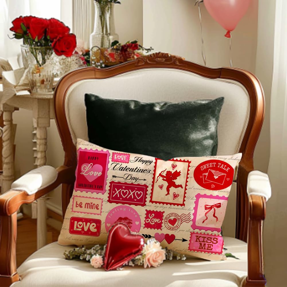 ARGOOFG Valentines Pillow Cover12 x 20 Inch, Be Mine XOXO Love Heart Throw Decorative Cushion Cases Valentine Day Pink Decoration for The Home Sofa Couch