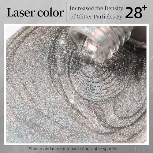 AILALUO Holographic Nail Polish 10ml Laser Glitter Silver Chrome