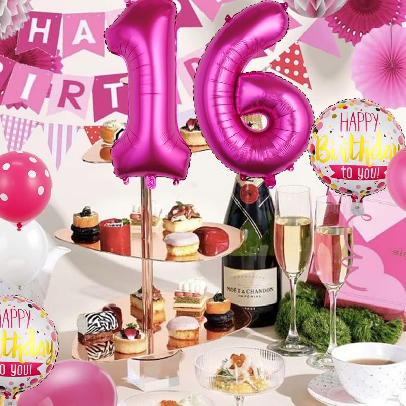 14th Birthday Decorations Rose Red Number 14 Balloon Set