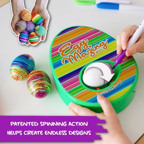 EggMazing Mini Easter Egg Decorator Kit - Fun Spinner & 6 Markers for Kids Ages 3+