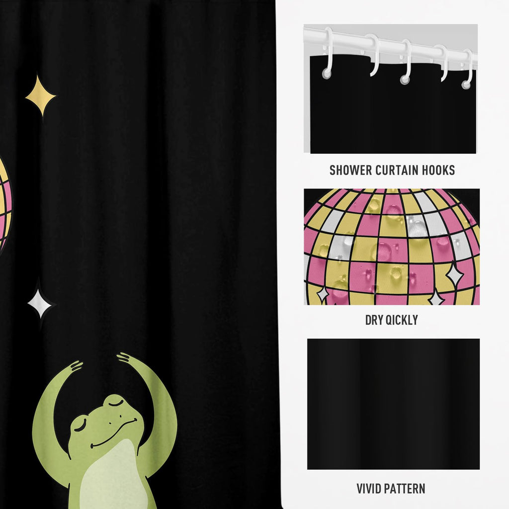 EGLGCC Cute Funny Shower Curtain Black Kids Frog Fun Animal Anime Unique Pattern Aesthetic Funky Boy Cartoon Trendy Art Kawaii Design 60x72 Inch Fabric Polyester Cloth Washable Bathroom Decor 12 Hooks