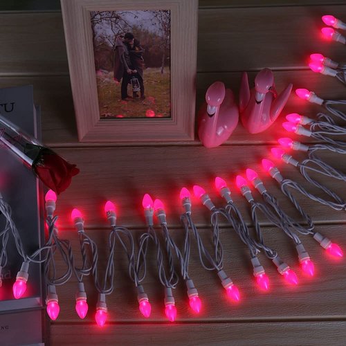 Solduce Pink Mini String Lights-50 Count 13 Feet Detachable LED Glass C3 Bulb Waterproof Fairy Lights Plug in for Indoor Outdoor Party Patio Xmas Tree Valentine’s Day White Wire