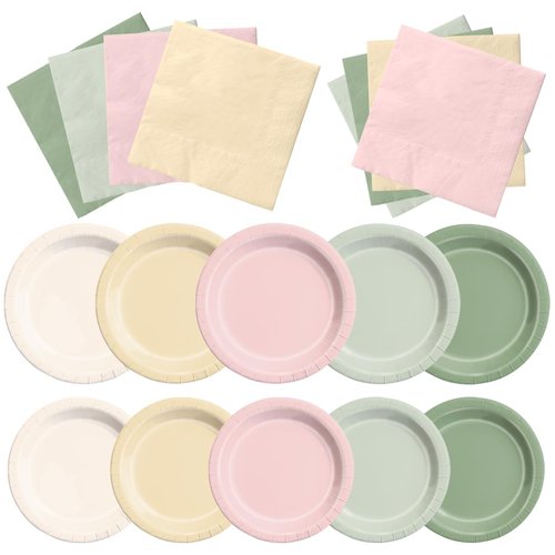 CMUSKO Pink and Green Birthday Decorations-60Pcs Dusty Pink Sage Green Plates & Napkins Kit for Baby Shower, Bridal Shower, Wedding