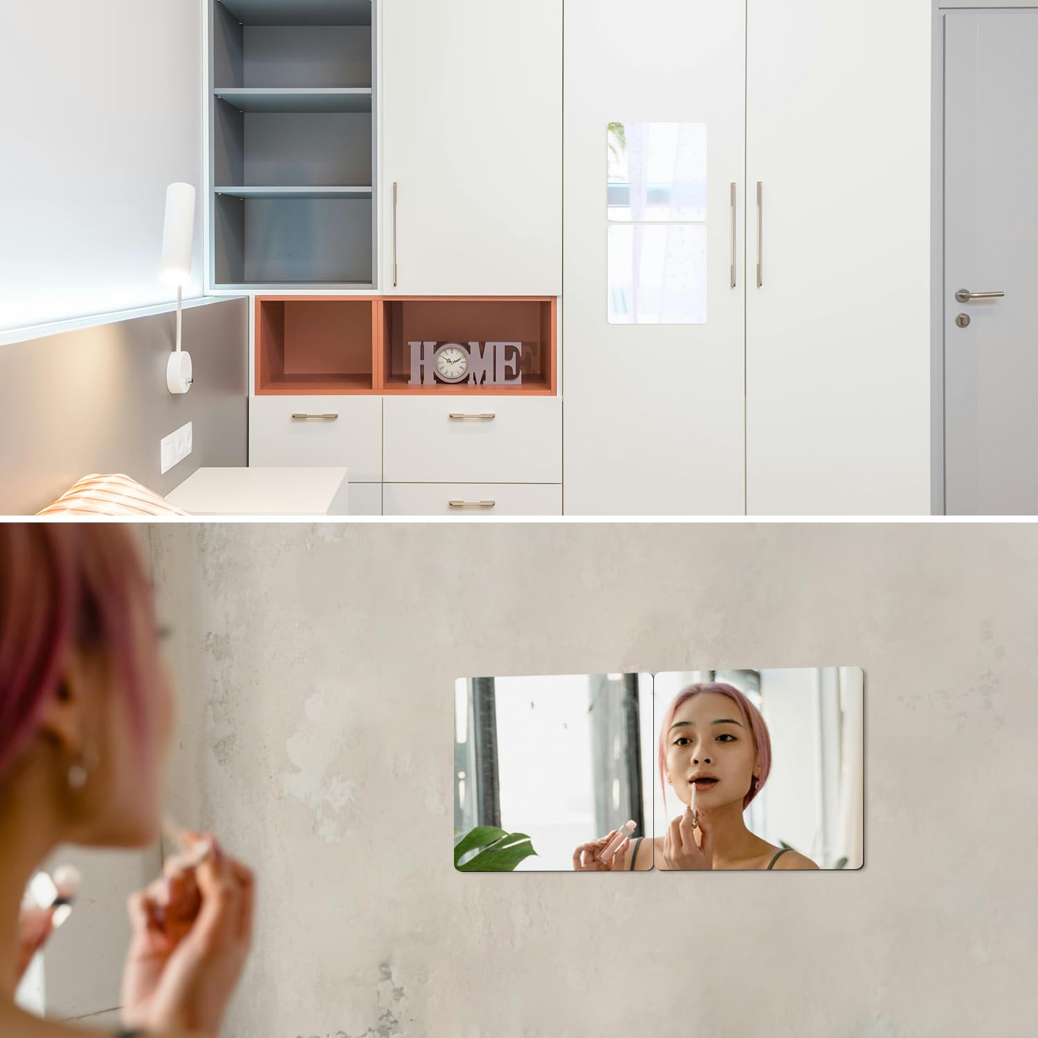 yuntop 2 Pack Self Adhesive Acrylic Mirror, 2MM Flexible Plastic Mirror, Shatterproof PS Frameless Wall Mirror for Bathroom Vanity and Entryway (12 x 12 inch)