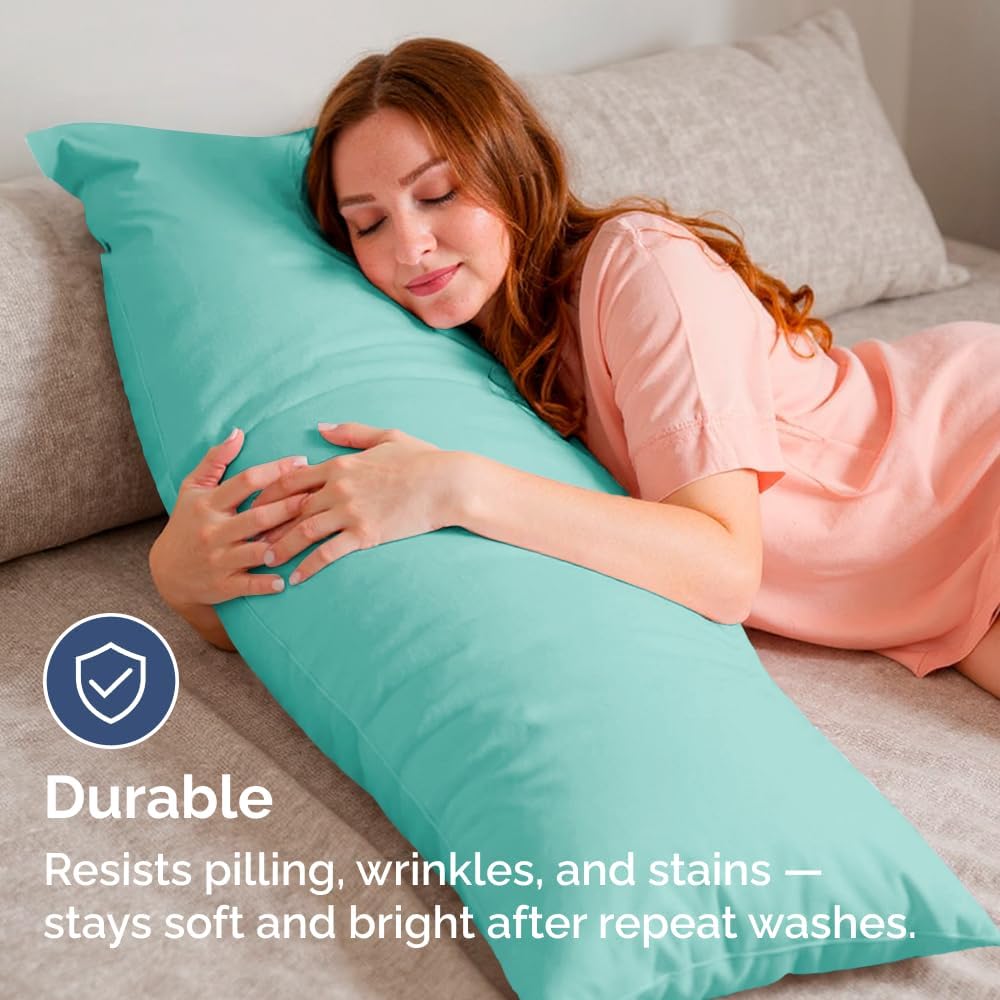 Skiennix Body Pillowcases Set of 4 | Soft & Breathable 20x54 Long Pillow Covers - Fade-Free & Machine Washable (Spa Blue)