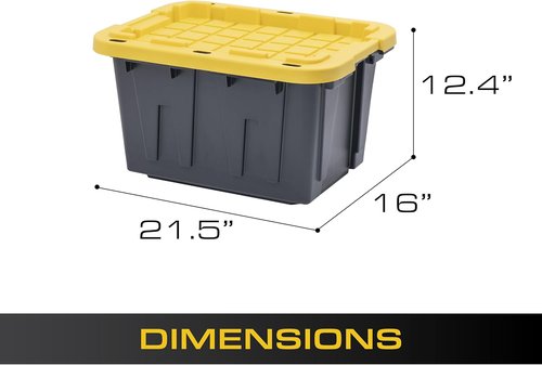 CX Black & Yellow 12-Gallon Heavy Duty Storage Bins - Stackable, Weather-Resistant Design | 6 Pack (12.51H x 16.3W x 21.8D)