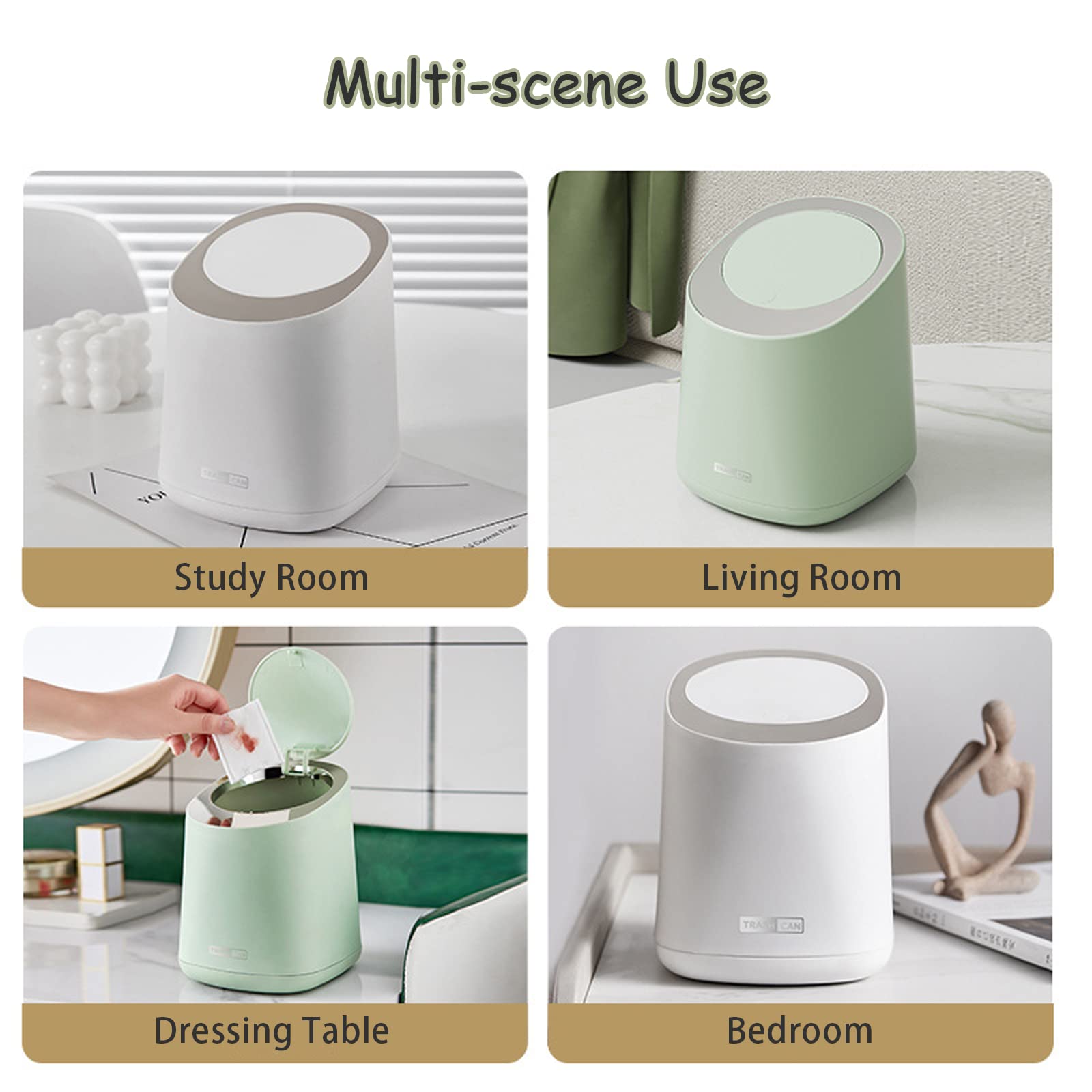 QLFJ-FurDec Mini Desktop Trash Can with 90 Trash Bags, Press-Type Countertop Wastebasket with Lid, Small Plastic Garbage Can for Bathroom Bedroom Living Room Dressing Table(White)