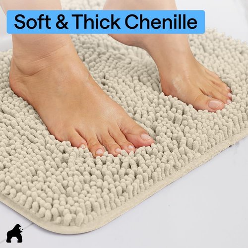 GORILLA GRIP Bath Rug Mat - Soft Absorbent Chenille | Quick-Dry Microfiber, Rubber Backing, 24x17, Sand
