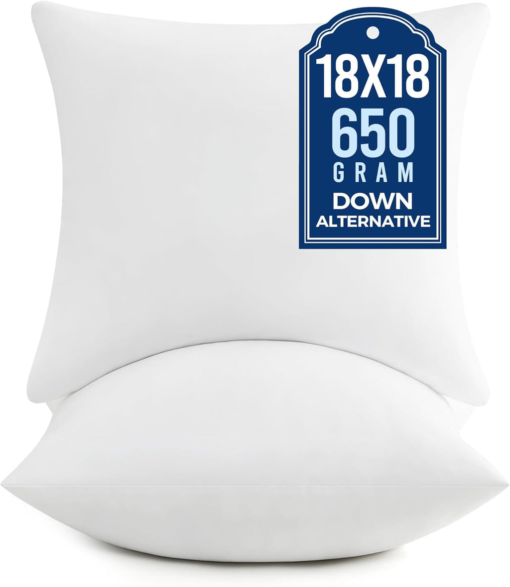 Puredown® Pillow Inserts - Fluffy Down Alternative Square Sham Stuffers | Set of 2, 18x18 Inches