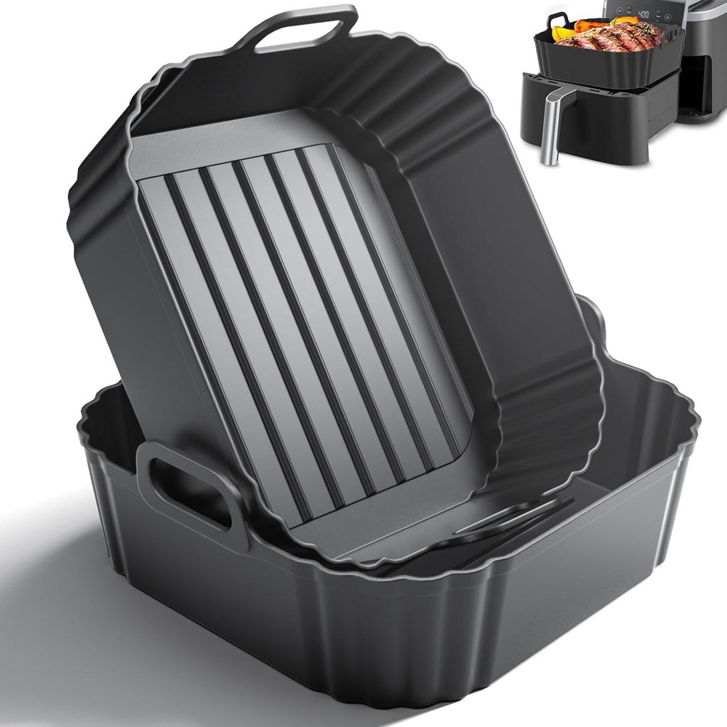Skiennix 8.5 Inch Square Silicone Air Fryer Liners - Reusable Basket Liners for Ninja & More | 2 Pack