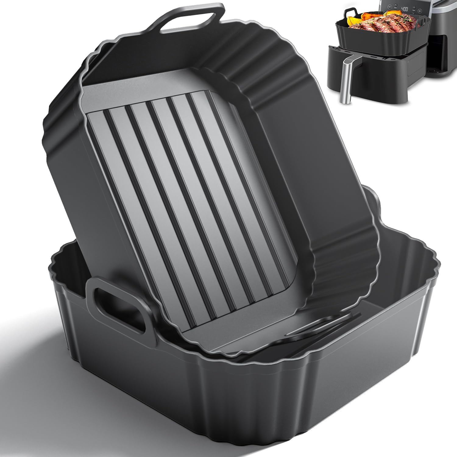 Skiennix 8.5 Inch Square Silicone Air Fryer Liners - Reusable Basket Liners for Ninja & More | 2 Pack