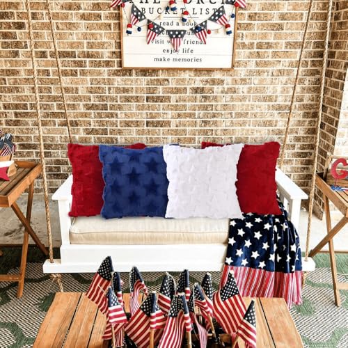 Heirloom Haven 4th of July White Star Throw Pillow Covers Set of 2, 18x18 Inch Holiday Decor