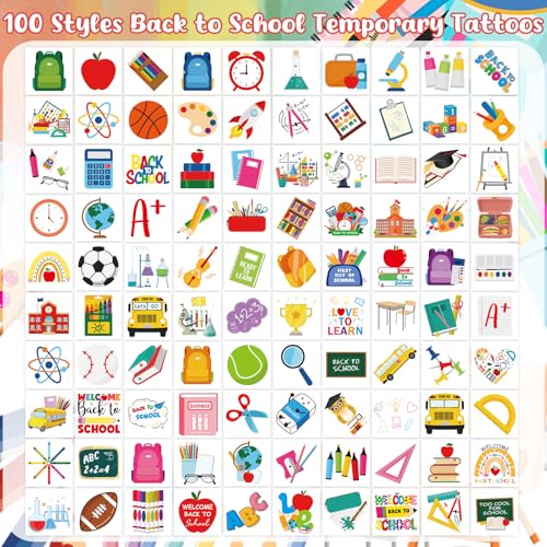 Ceiba Tree 100pcs Back to School Temporary Tattoos Assorted Pre-Cut Party Favors